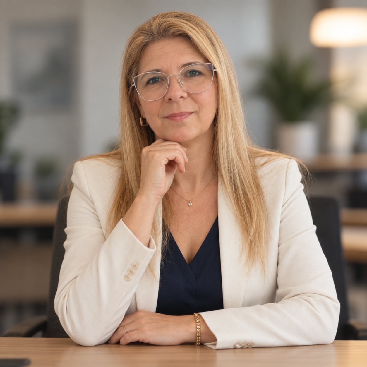Lismara Tavares, fundadora da INMOVA, em um ambiente profissional acolhedor
